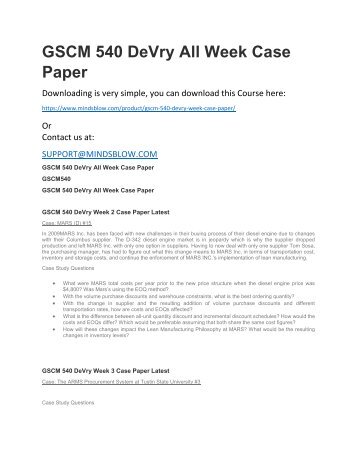 GSCM 540 DeVry All Week Case Paper
