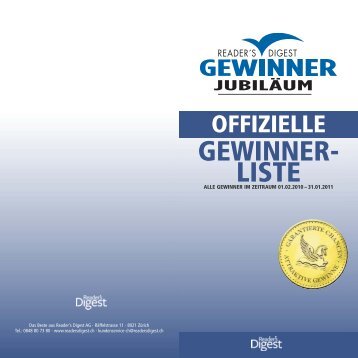 GEWINNER- LISTE - Reader's Digest