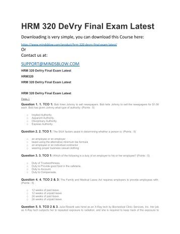 HRM 320 DeVry Final Exam Latest