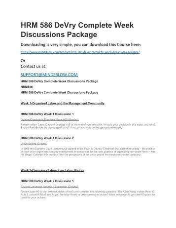 HRM 586 DeVry Complete Week Discussions Package