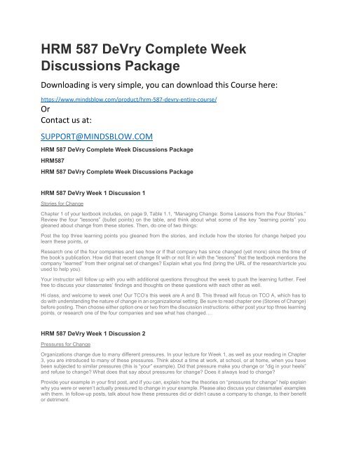 HRM 587 DeVry Complete Week Discussions Package