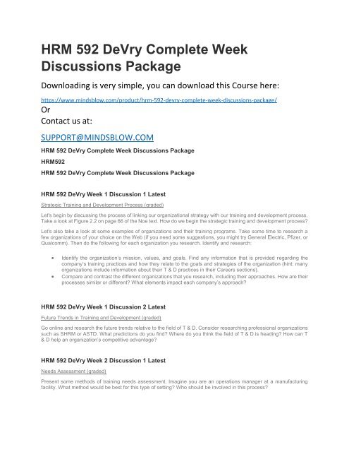 HRM 592 DeVry Complete Week Discussions Package