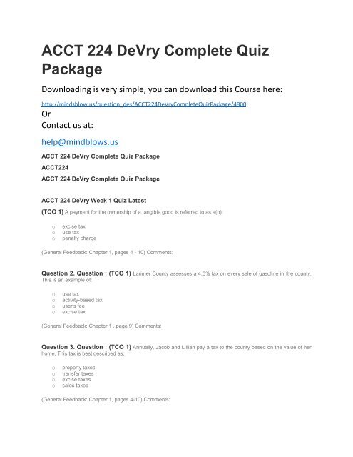 ACCT 224 DeVry Complete Quiz Package