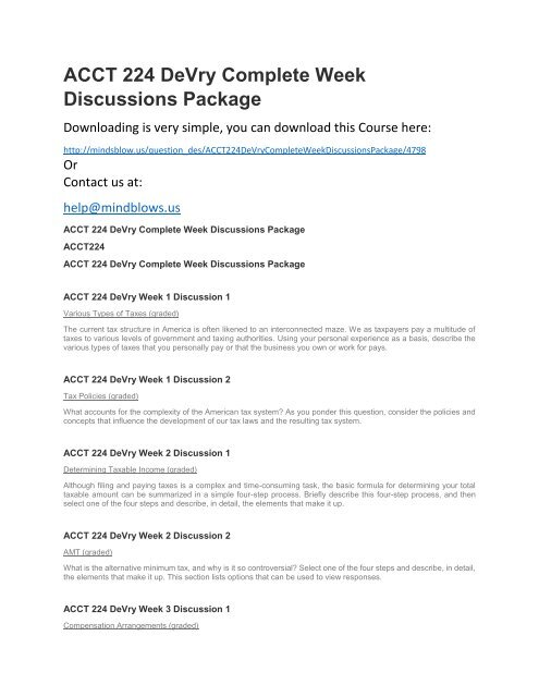 ACCT 224 DeVry Complete Week Discussions Package