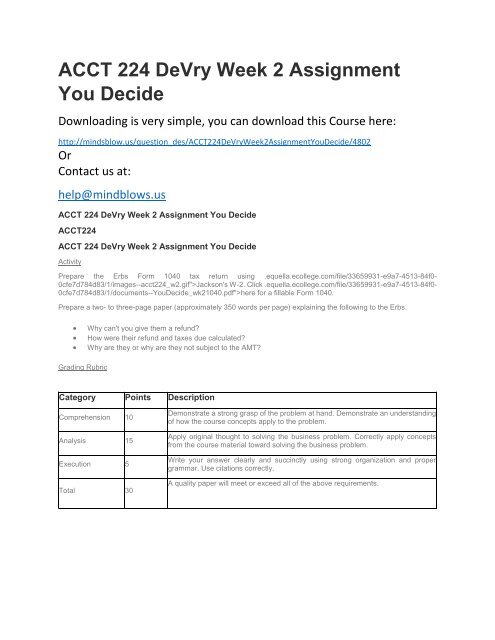 ACCT 224 DeVry Week 2 Assignment You Decide