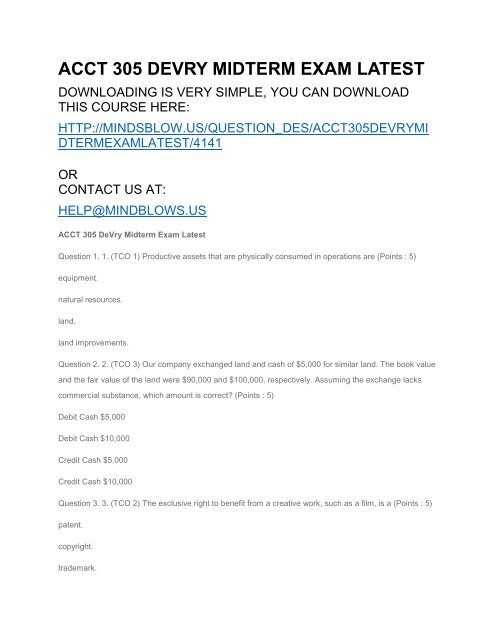 ACCT 305 DEVRY MIDTERM EXAM LATEST