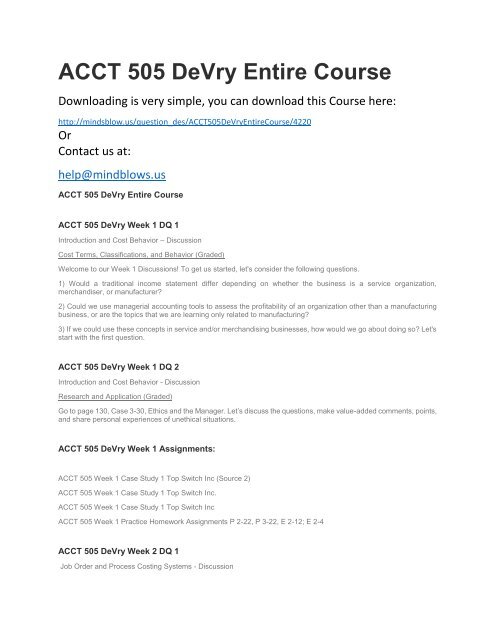 ACCT 505 DeVry Entire Course