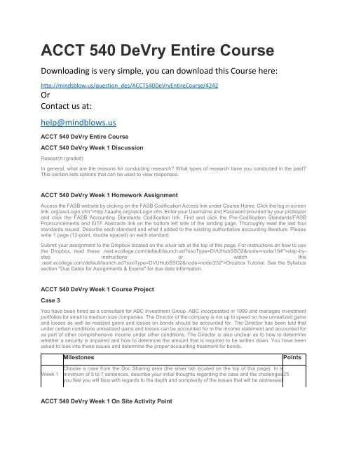 ACCT 540 DeVry Entire Course