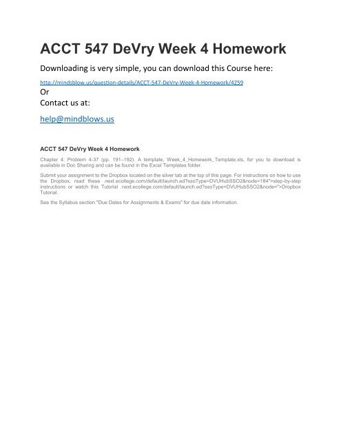 ACCT 547 DeVry Week 4 Homework