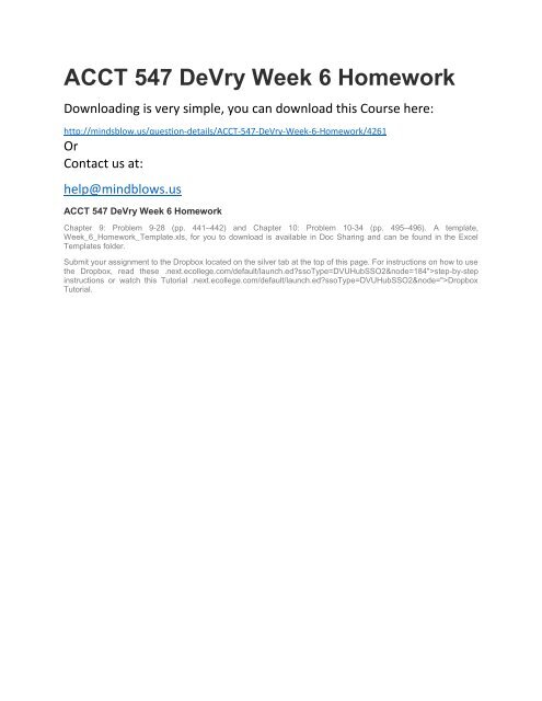 ACCT 547 DeVry Week 6 Homework