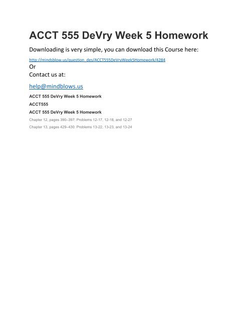 ACCT 555 DeVry Week 5 Homework