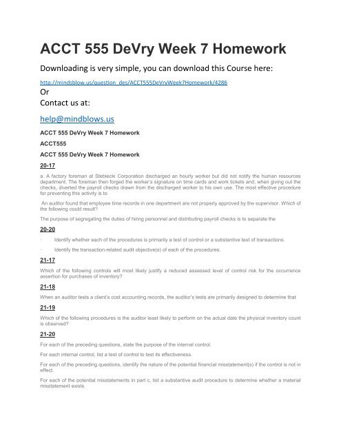 ACCT 555 DeVry Week 7 Homework