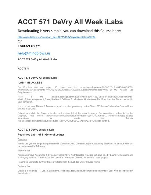ACCT 571 DeVry All Week iLabs