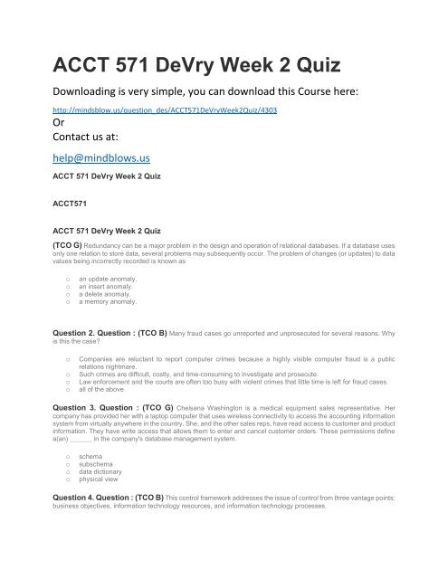 ACCT 571 DeVry Week 2 Quiz