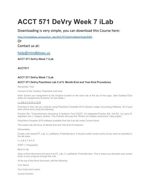 ACCT 571 DeVry Week 7 iLab
