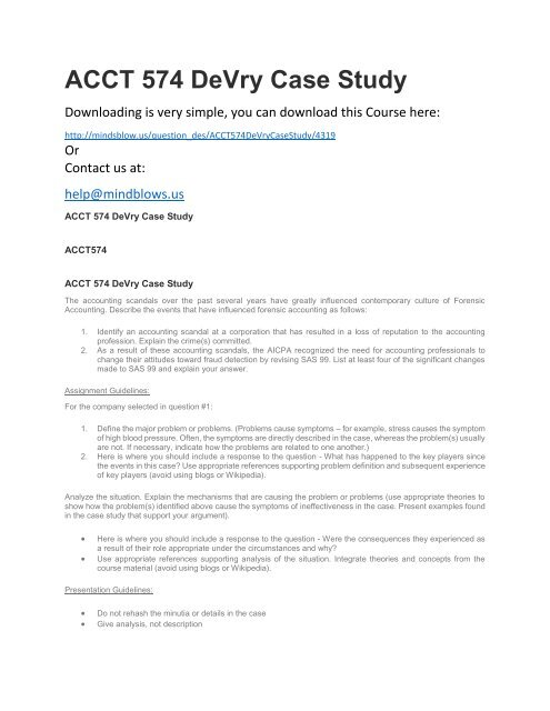 ACCT 574 DeVry Case Study