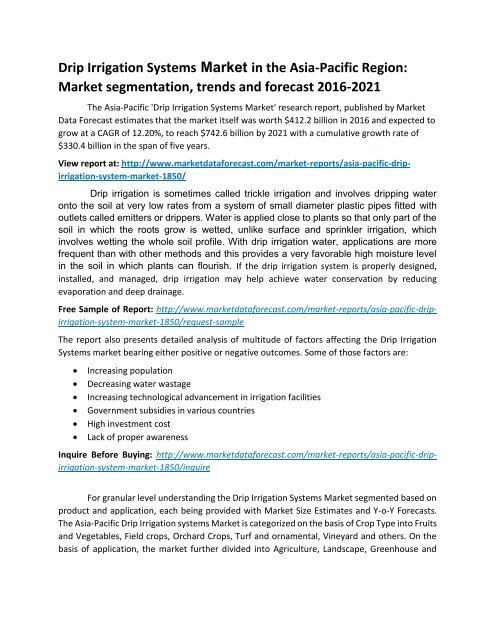 Drip Irrigation Systems Market in the Asia-Pacific Region