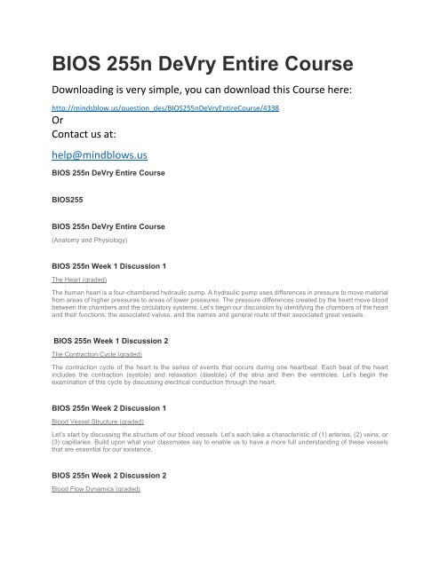 BIOS 255n DeVry Entire Course