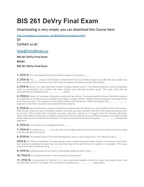 BIS 261 DeVry Final Exam