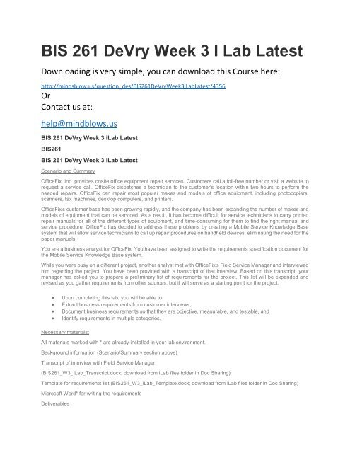 BIS 261 DeVry Week 3 iLab Latest