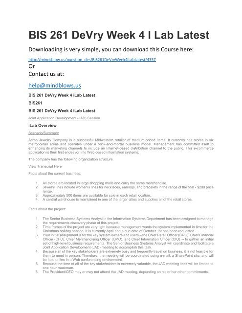 BIS 261 DeVry Week 4 iLab Latest