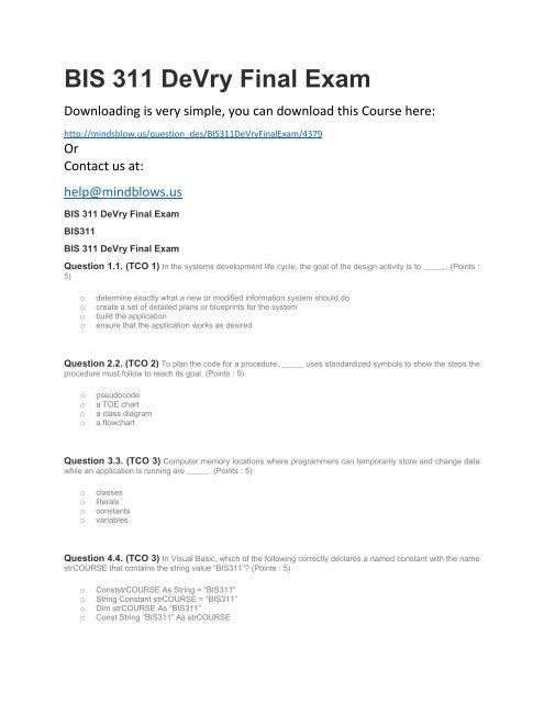 BIS 311 DeVry Final Exam