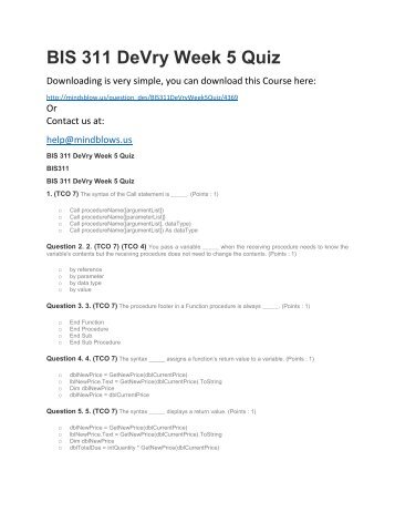 BIS 311 DeVry Week 5 Quiz