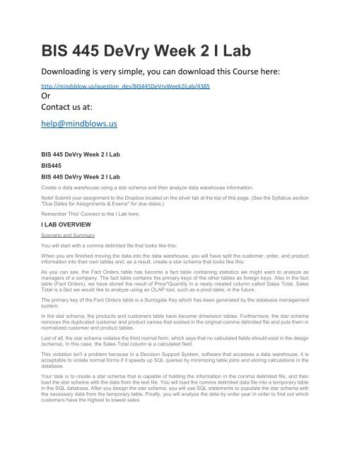 BIS 445 DeVry Week 2 iLab