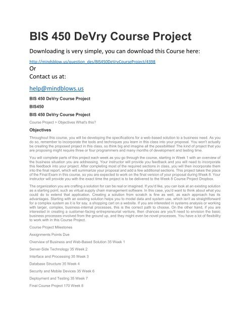 BIS 450 DeVry Course Project