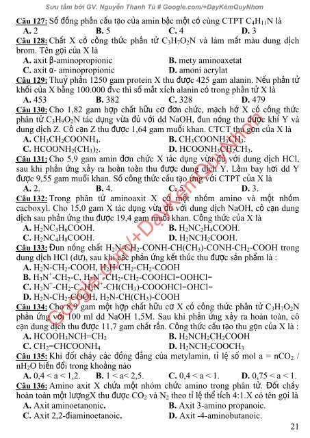 Bài tập và lời giải ôn chuyên đề kim loại và axit amin, peptit