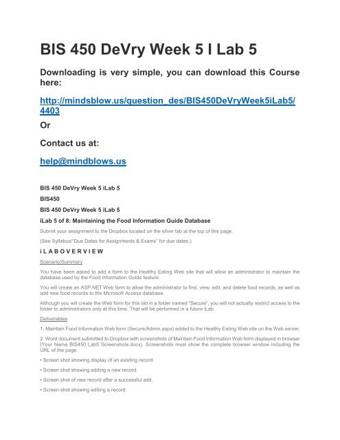 BIS 450 DeVry Week 5 iLab 5