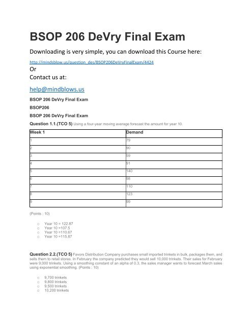 BSOP 206 DeVry Final Exam