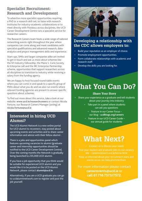 UCD Careers Development Centre ENGAGE & RECRUIT Employers Brochure 2017