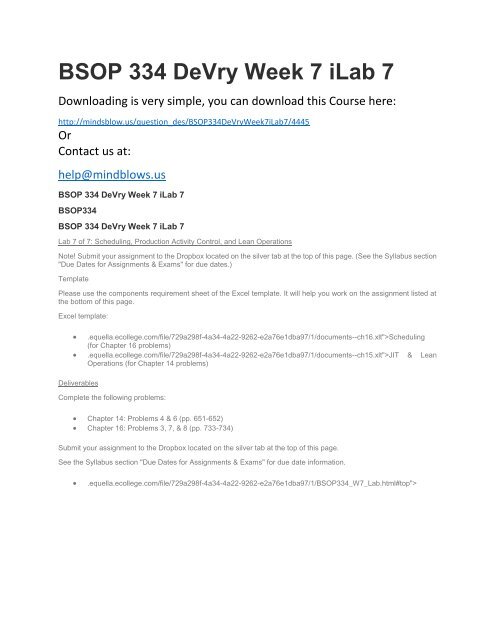BSOP 334 DeVry Week 7 iLab 7