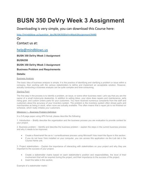 BUSN 350 DeVry Week 3 Assignment