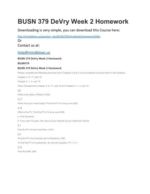 BUSN 379 DeVry Week 2 Homework