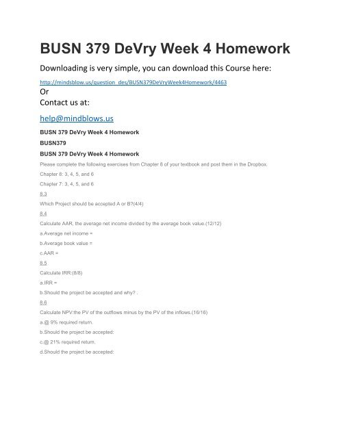 BUSN 379 DeVry Week 4 Homework