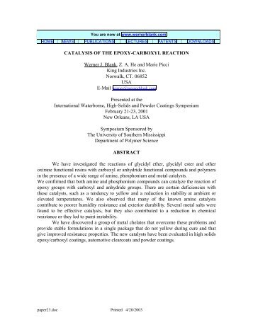 Catalysis of the Epoxy-Carboxyl Reaction - Werner Blank