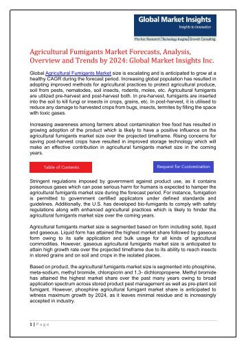 Agricultural Fumigants Recent Industry Trends & Market Opportunities, 2017-2024