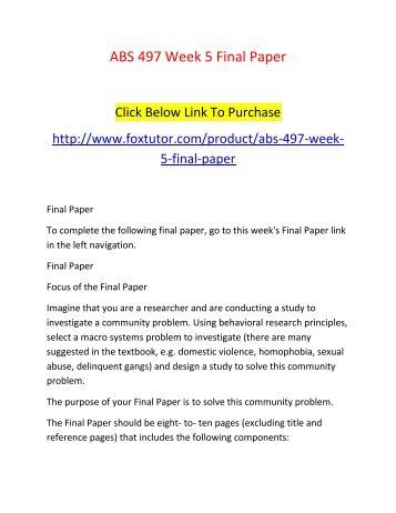 ABS 497 Week 5 Final Paper