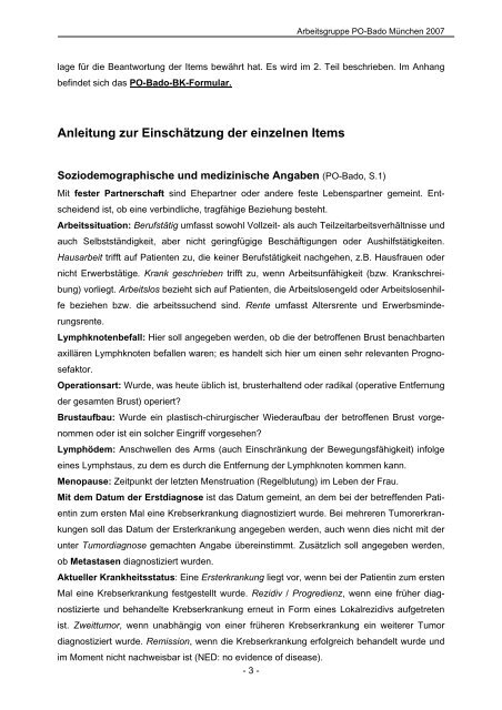 Psychoonkologischen Basisdokumentation - Brustkrebs - PO-Bado