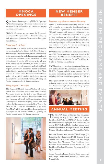 Madison Museum of Contemporary Art Summer 2017 newsletter