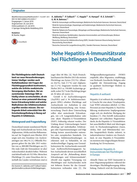 10 Hohe Hepatitis-A-Immunitätsrate bei Flüchtlingen in Deutschland