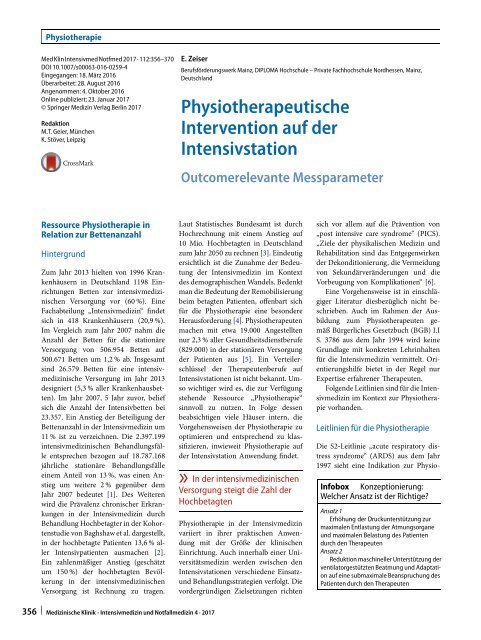12 Physiotherapeutische Intervention auf der Intensivstation