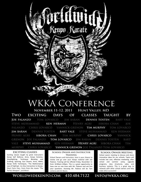 WKKA conference schedule - Worldwide Kenpo Karate Association