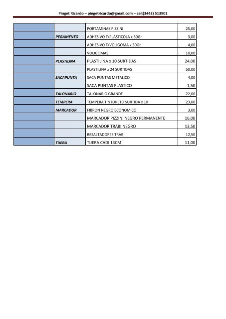 lista de precios completa