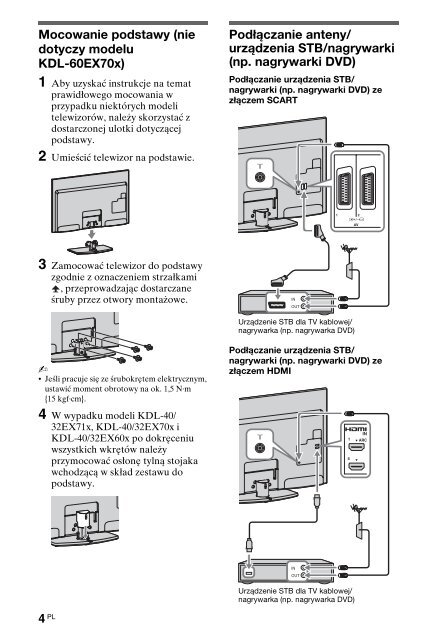 Sony KDL-60EX700 - KDL-60EX700 Consignes d&rsquo;utilisation Polonais