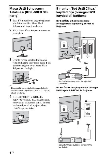 Sony KDL-60EX700 - KDL-60EX700 Consignes d&rsquo;utilisation Turc