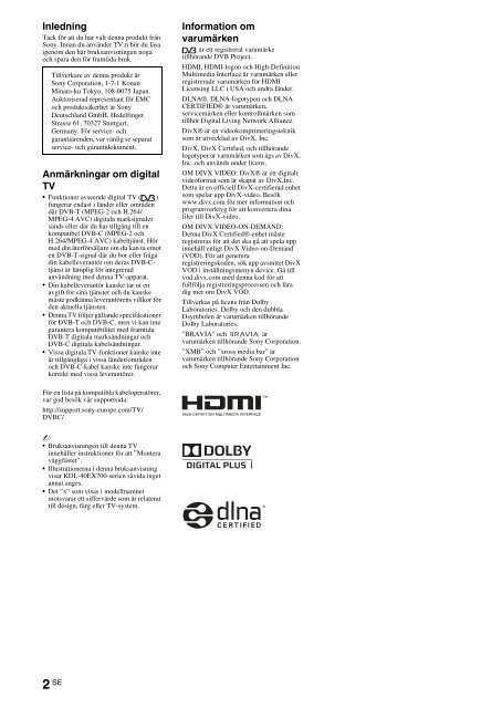 Sony KDL-60EX700 - KDL-60EX700 Consignes d&rsquo;utilisation Norv&eacute;gien