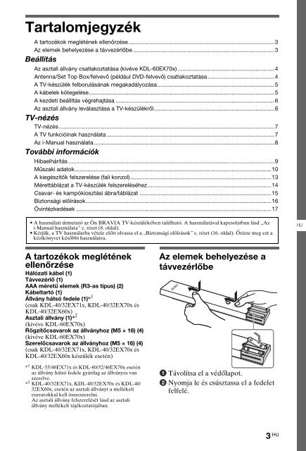 Sony KDL-60EX700 - KDL-60EX700 Consignes d&rsquo;utilisation Hongrois